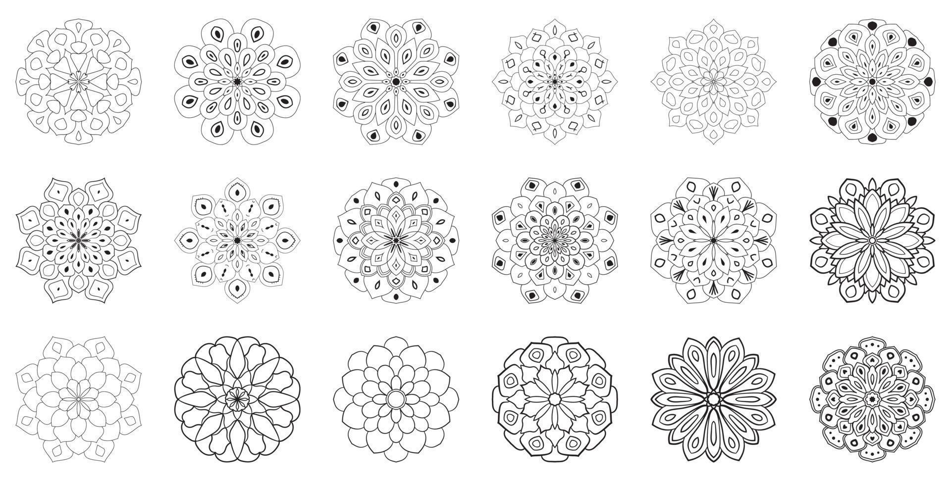 Cute set of Mandalas. Ornamental round doodle flowers isolated on white background. Geometric decorative ornaments in ethnic oriental style. vector