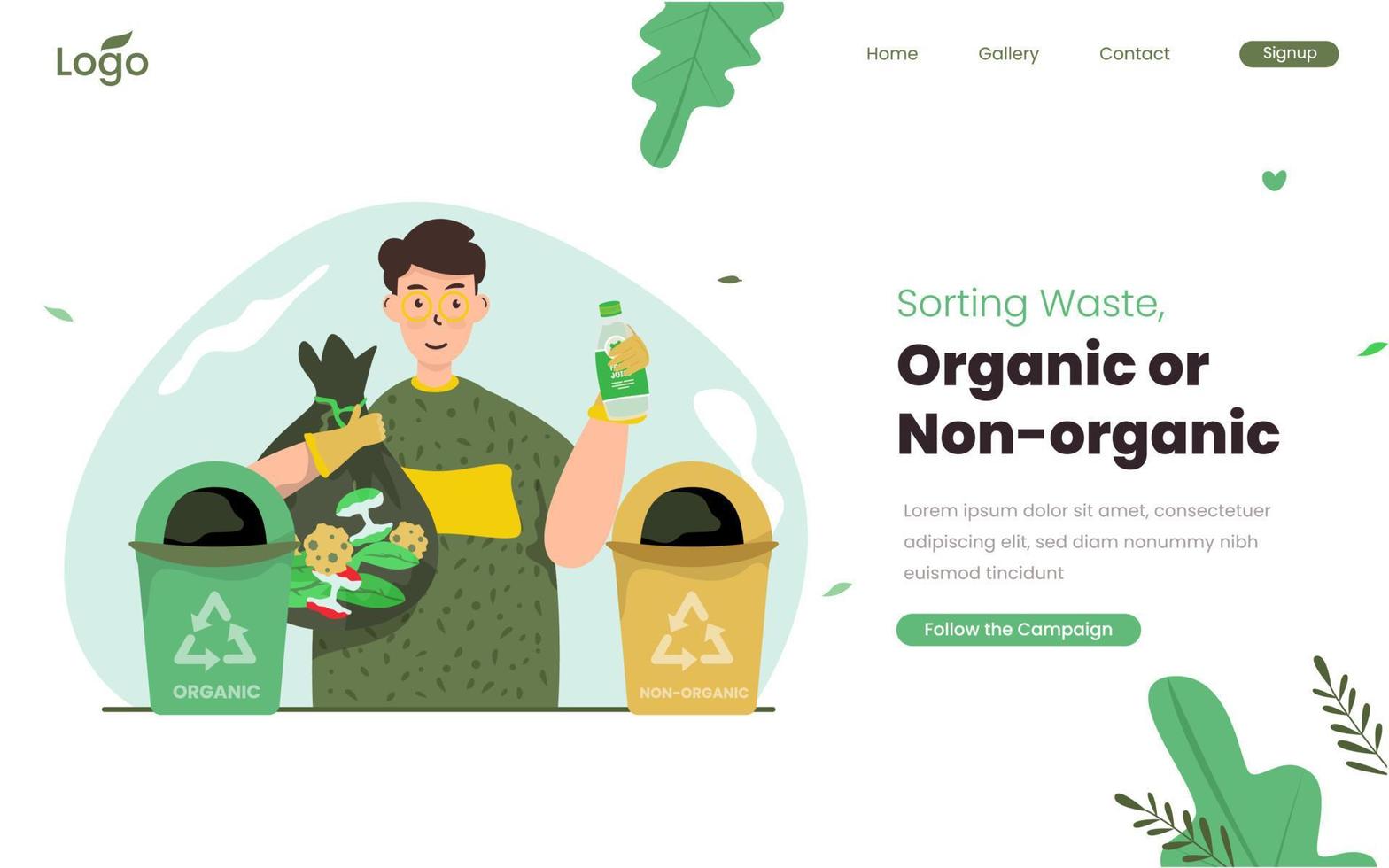 Sorting organic or non-organic waste illustration concept vector