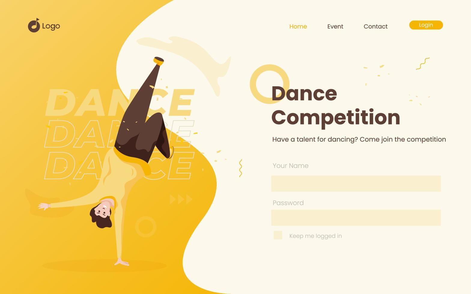 Freestyle dance competition on landing page design vector