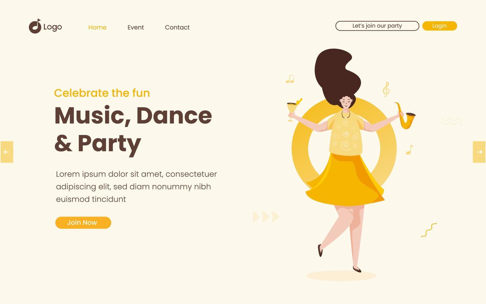 Enjoy music and dancing flat design concept vector