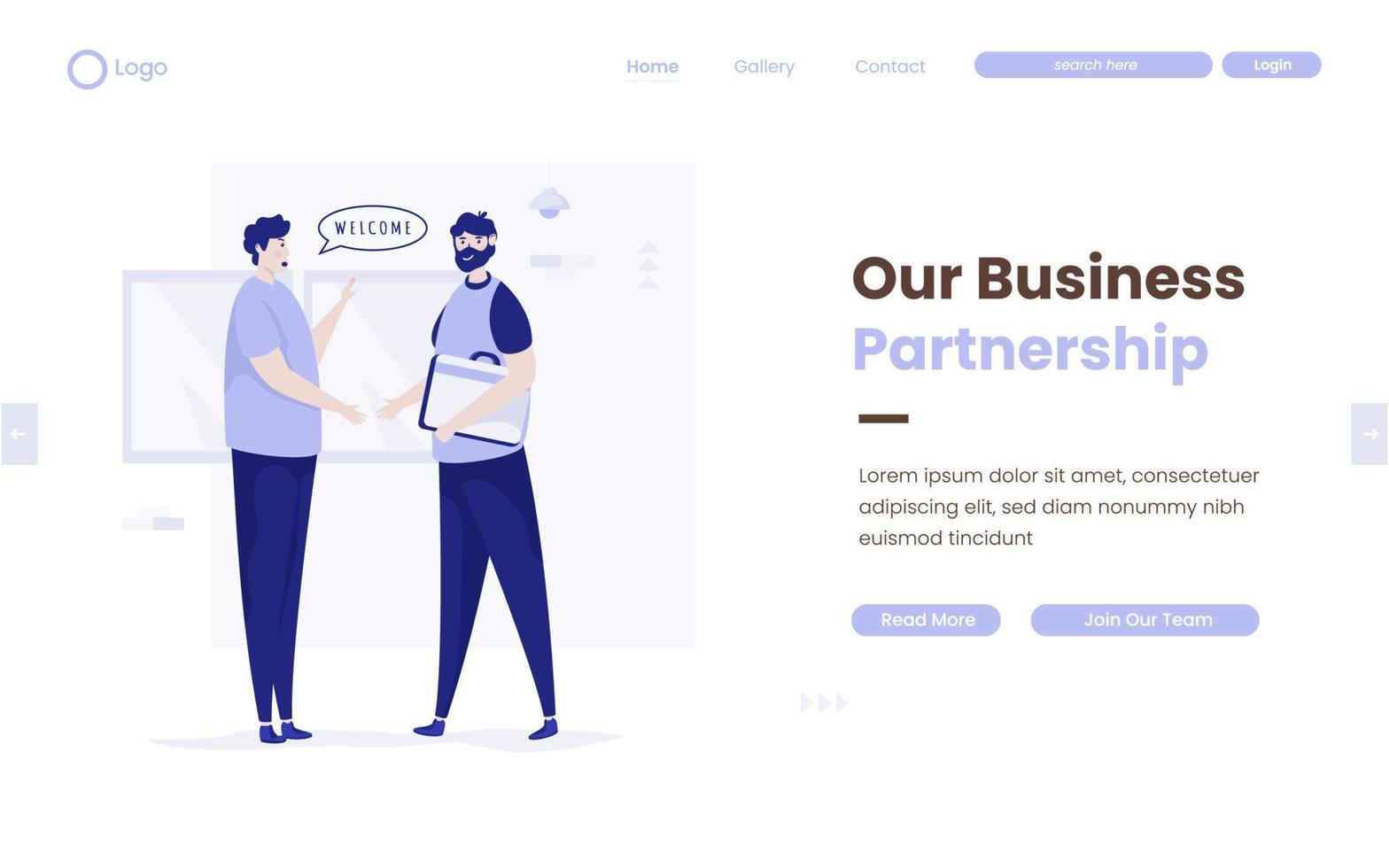 Business partnership concept on landing page design vector