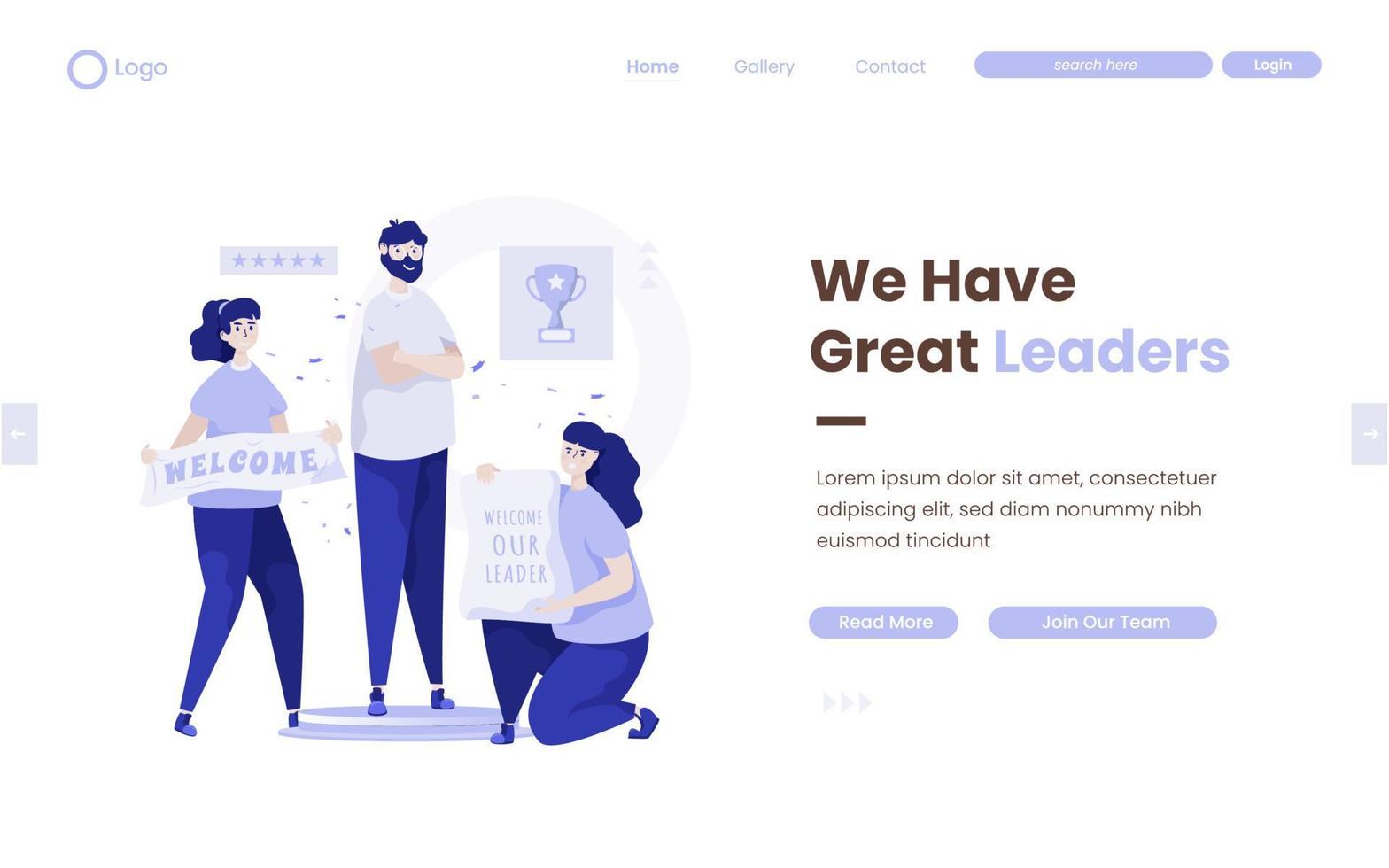 Welcome greetings to our leader on landing page design vector