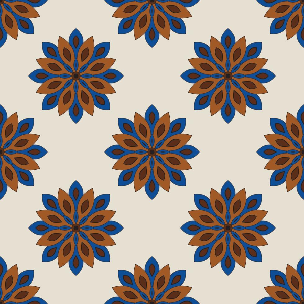 Abstract seamless pattern with mandala flower. Mosaic, tile, polka dot. Floral background. vector