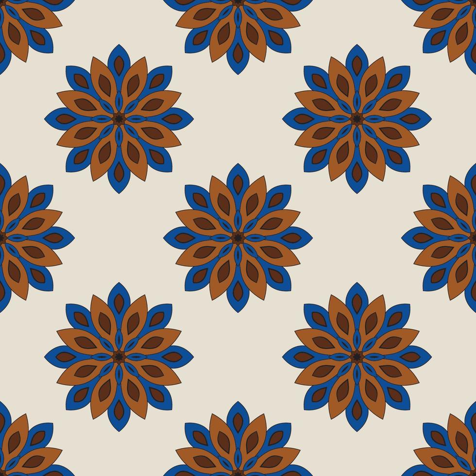 Resumen de patrones sin fisuras con flor de mandala. mosaico, azulejo, lunares. fondo floral. vector