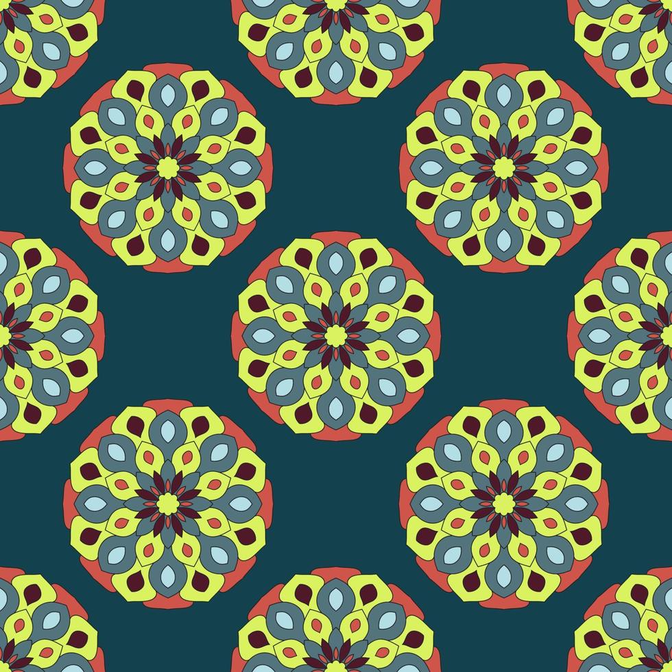 Abstract seamless pattern with mandala flower. Mosaic, tile, polka dot. Floral background. vector