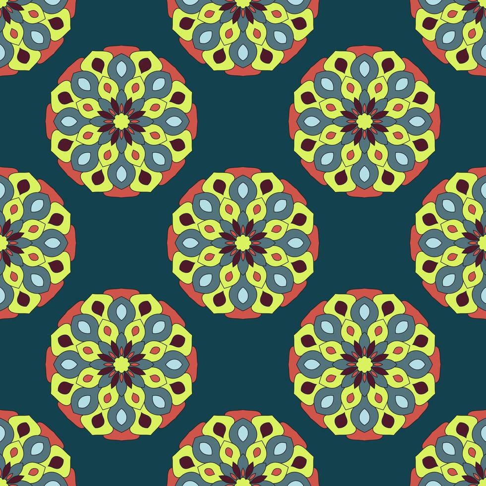 Resumen de patrones sin fisuras con flor de mandala. mosaico, azulejo, lunares. fondo floral. vector