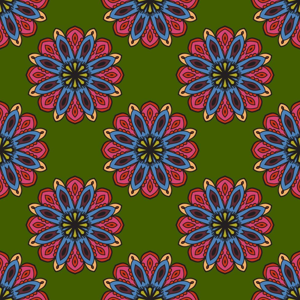 Abstract seamless pattern with mandala flower. Mosaic, tile, polka dot. Floral background. vector