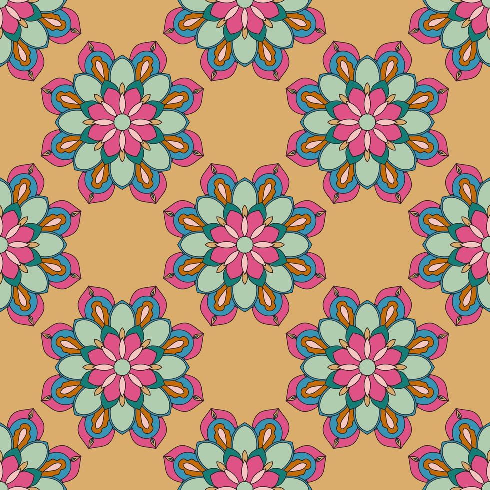 Abstract seamless pattern with mandala flower. Mosaic, tile. Floral background. vector
