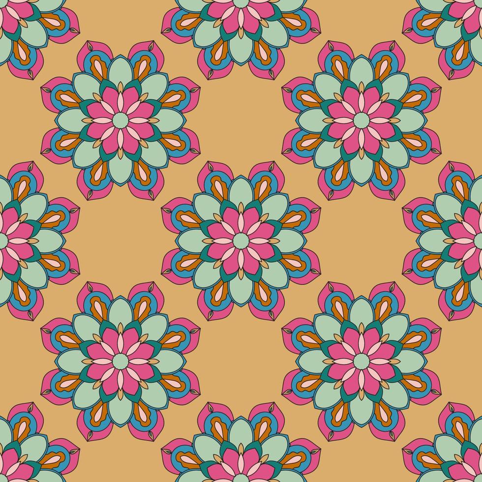 Resumen de patrones sin fisuras con flor de mandala. mosaico, azulejo. fondo floral. vector