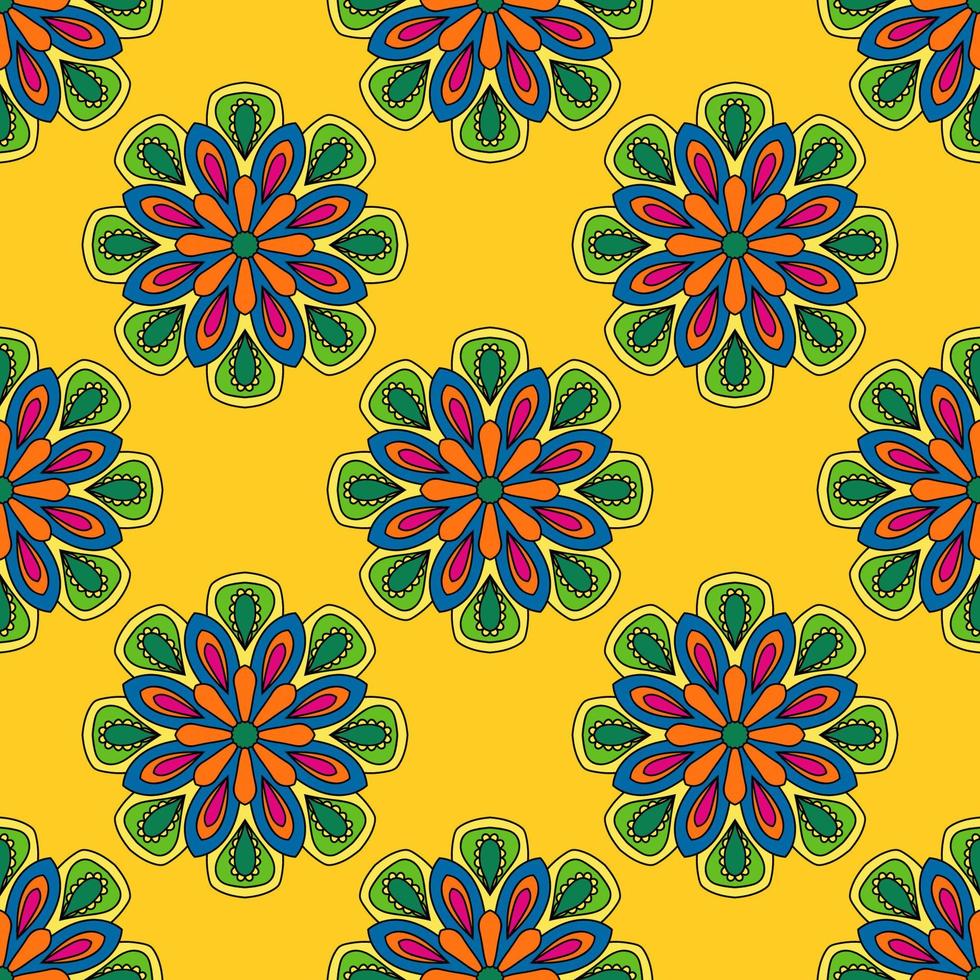 Linda tarjeta de mandala. flor de garabato redonda ornamental aislada sobre fondo blanco. ornamento decorativo geométrico en estilo étnico oriental. vector