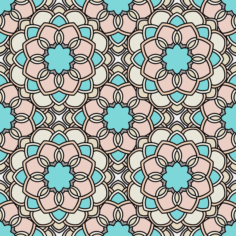 Abstract seamless pattern with mandala flower. Mosaic, tile. Floral background. vector