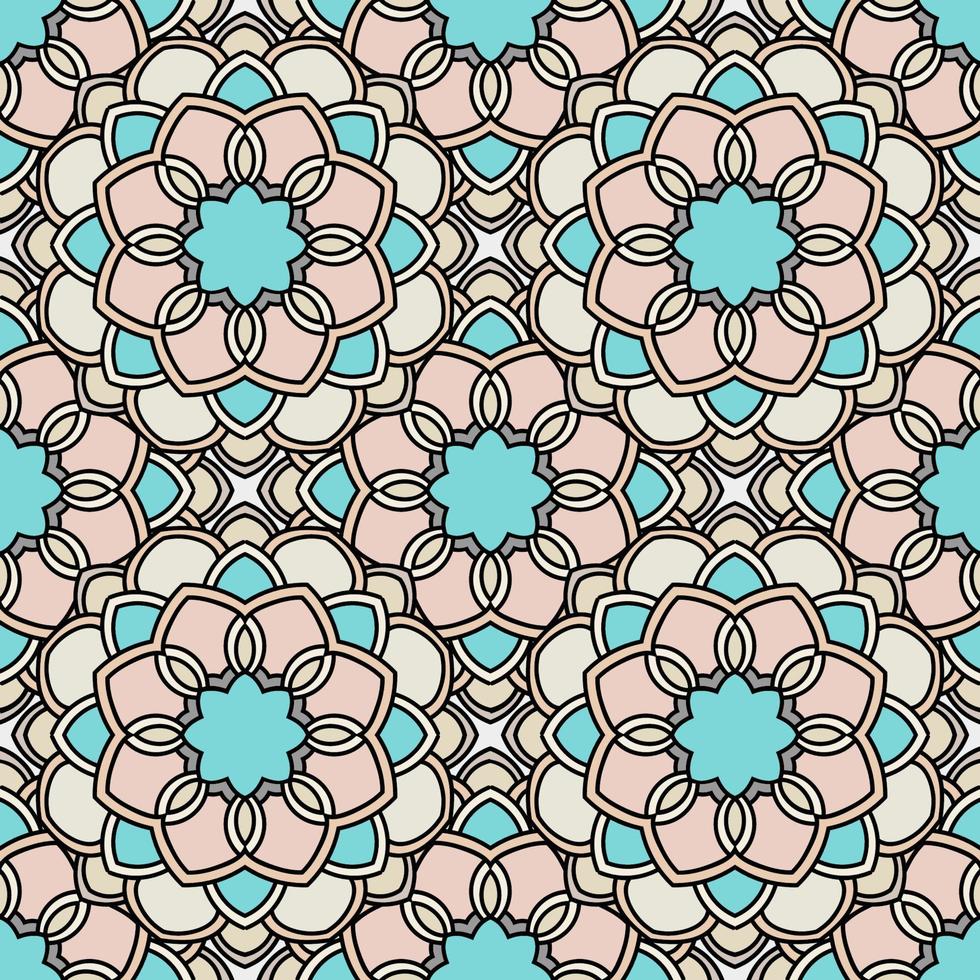 Resumen de patrones sin fisuras con flor de mandala. mosaico, azulejo. fondo floral. vector