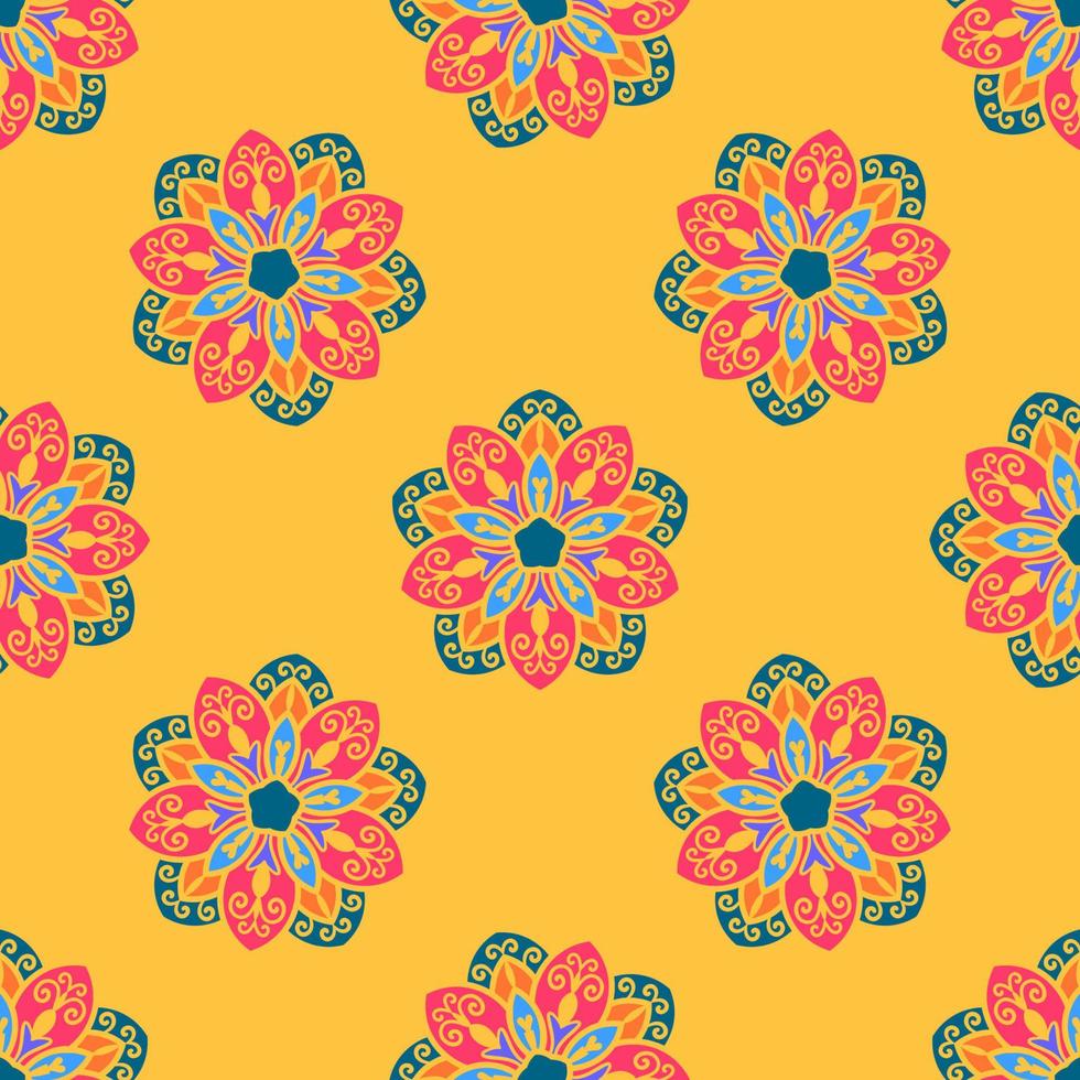 Resumen de patrones sin fisuras con flor de mandala. mosaico, azulejo, lunares. fondo floral. vector