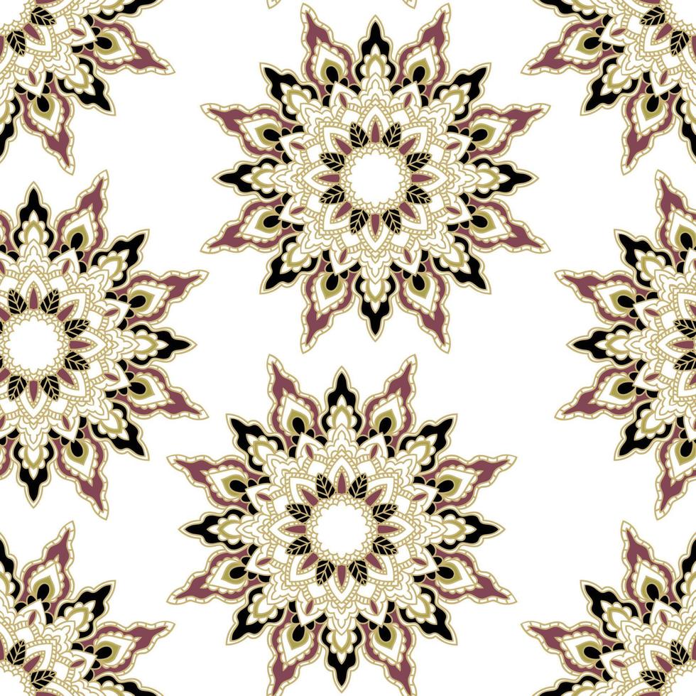 Resumen de patrones sin fisuras con flor de mandala. mosaico, azulejo, lunares. fondo floral. vector