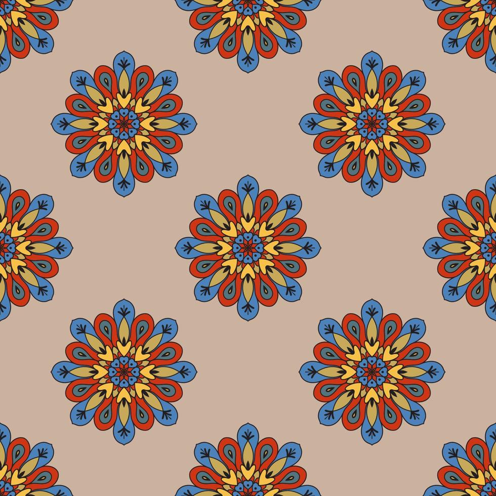 Abstract seamless pattern with mandala flower. Mosaic, tile, polka dot. Floral background. vector