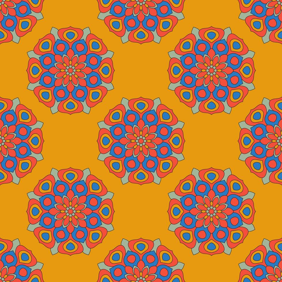 Abstract seamless pattern with mandala flower. Mosaic, tile, polka dot. Floral background. vector