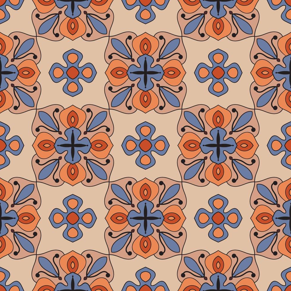 Abstract seamless pattern with mandala flower. Mosaic, tile, polka dot. Floral background. vector