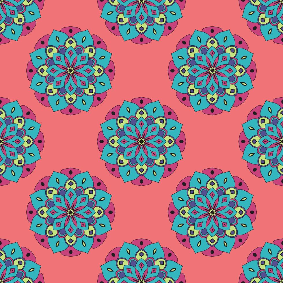 Abstract seamless pattern with mandala flower. Mosaic, tile, polka dot. Floral background. vector