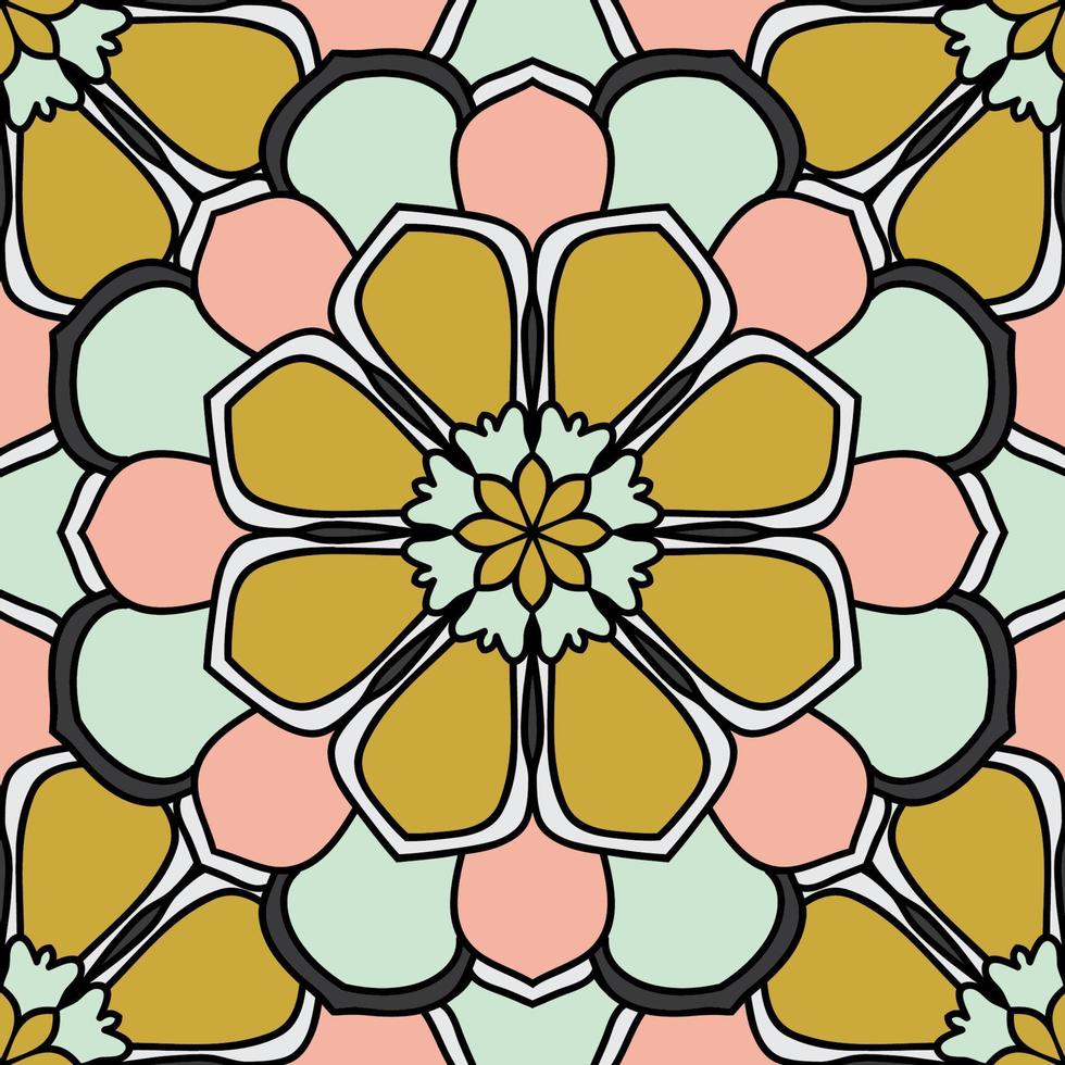 Abstract seamless pattern with mandala flower. Mosaic, tile. Floral background. vector