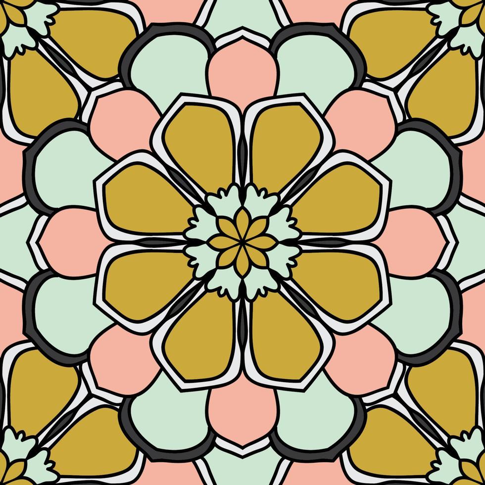 Resumen de patrones sin fisuras con flor de mandala. mosaico, azulejo. fondo floral. vector