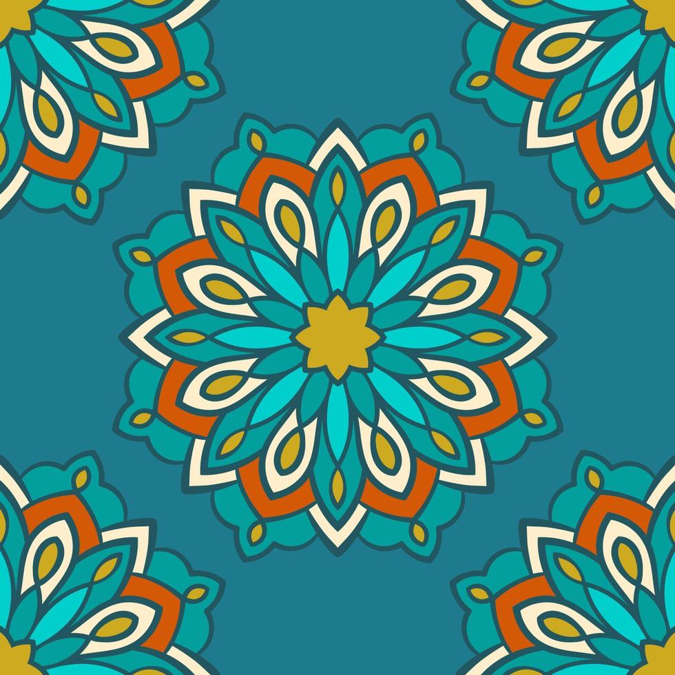 Abstract seamless pattern with mandala flower. Mosaic, tile. Floral background. vector