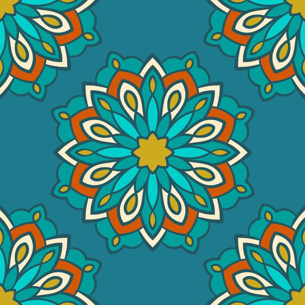 Resumen de patrones sin fisuras con flor de mandala. mosaico, azulejo. fondo floral. vector