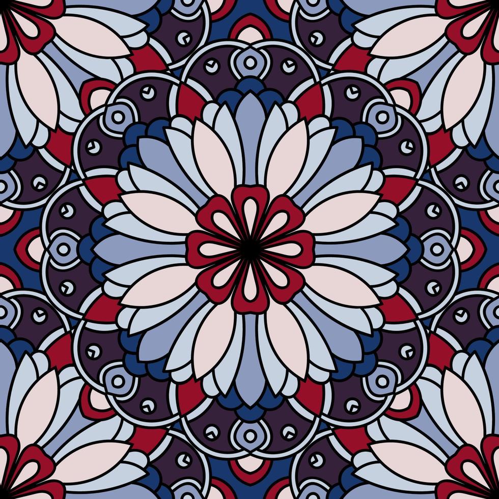 Abstract seamless pattern with mandala flower. Mosaic, tile. Floral background. vector