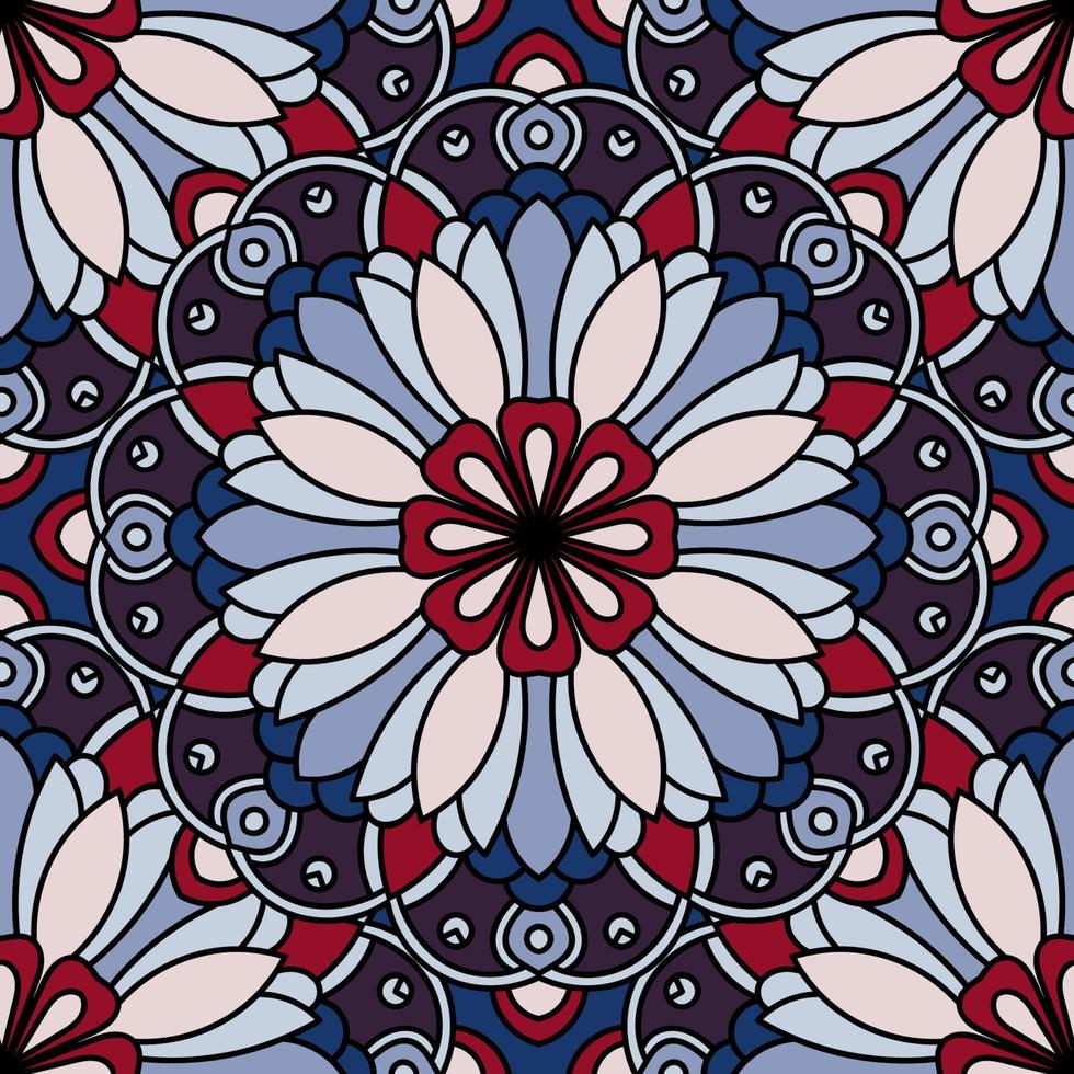 Abstract seamless pattern with mandala flower. Mosaic, tile. Floral background. vector