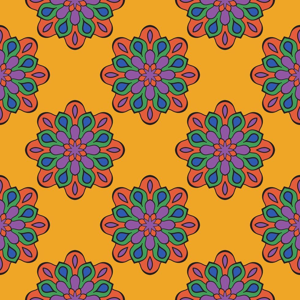 Resumen de patrones sin fisuras con flor de mandala. mosaico, azulejo. fondo floral. vector