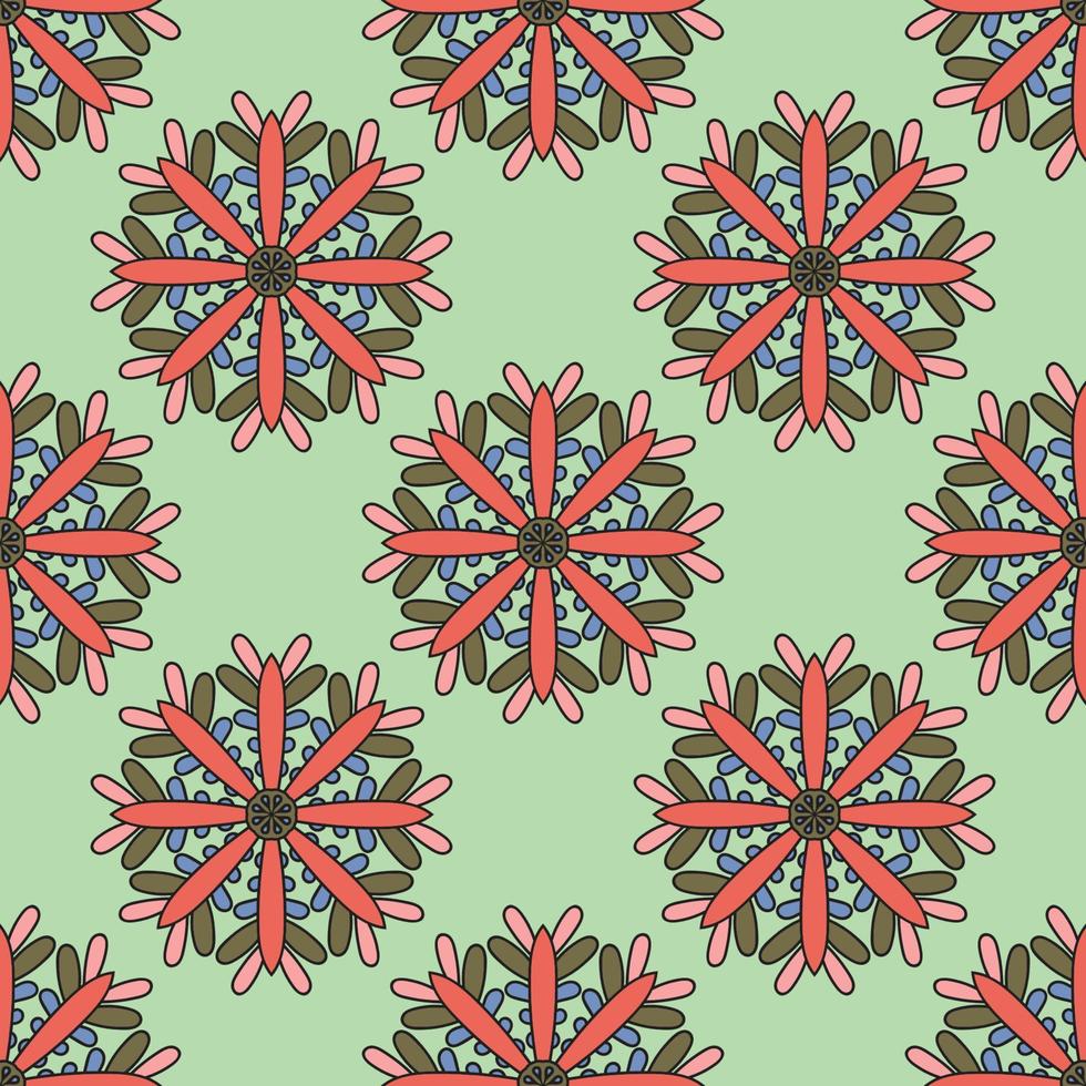 Abstract seamless pattern with mandala flower. Mosaic, tile. Floral background. vector
