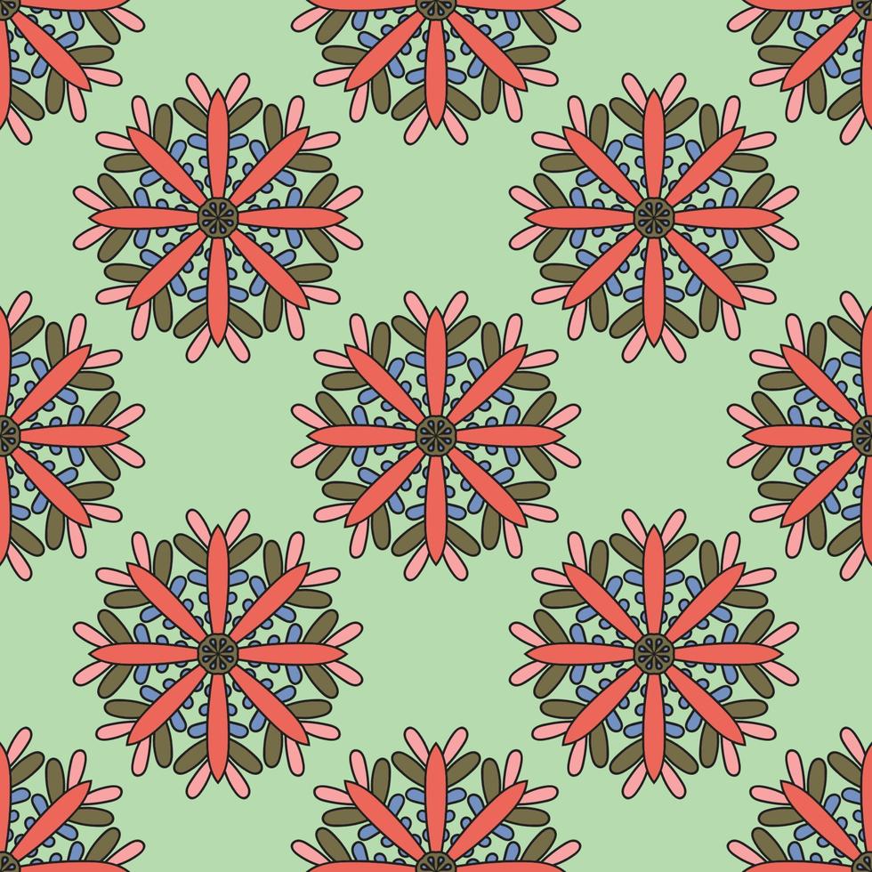 Abstract seamless pattern with mandala flower. Mosaic, tile. Floral background. vector