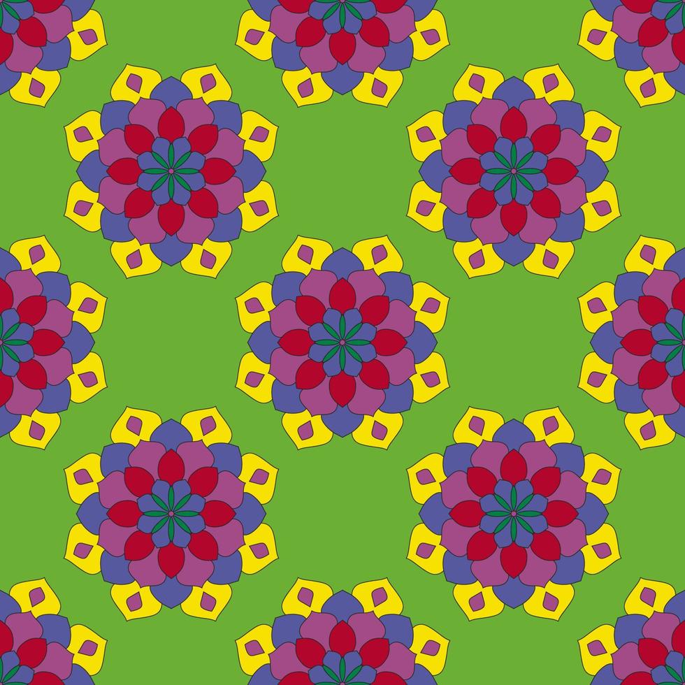 Abstract seamless pattern with mandala flower. Mosaic, tile, polka dot. Floral background. vector