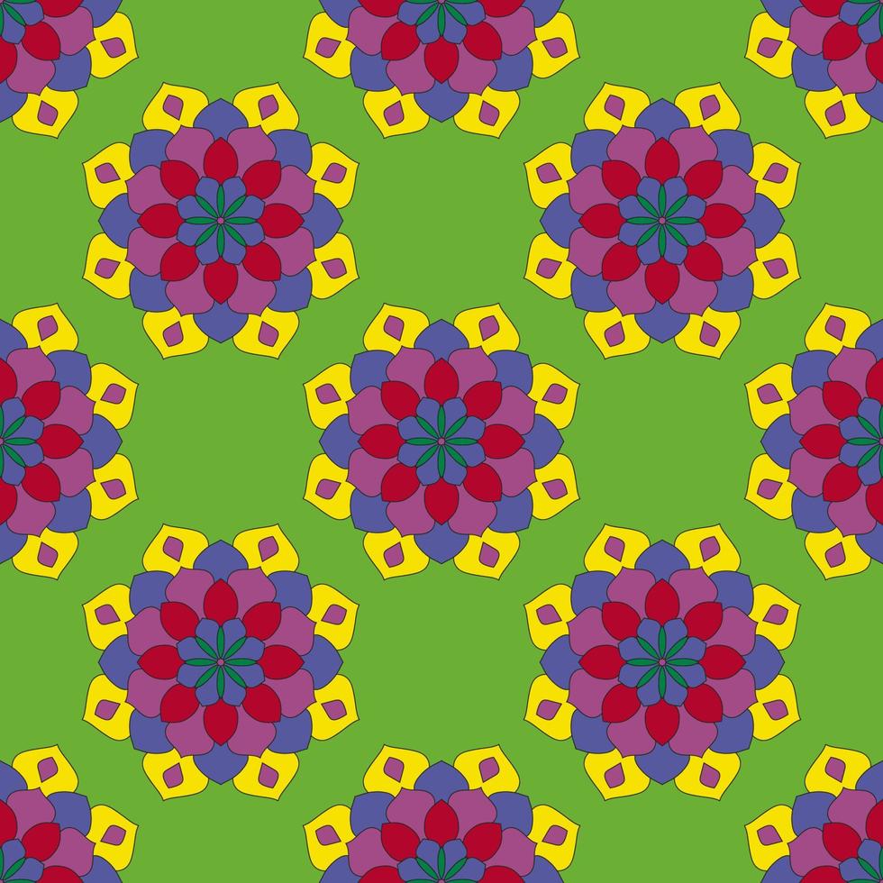 Abstract seamless pattern with mandala flower. Mosaic, tile, polka dot. Floral background. vector