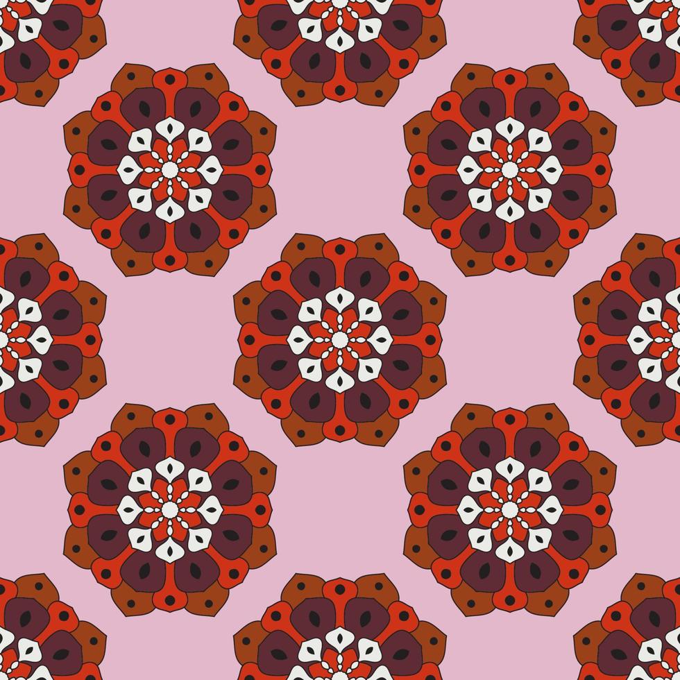 Abstract seamless pattern with mandala flower. Mosaic, tile, polka dot. Floral background. vector