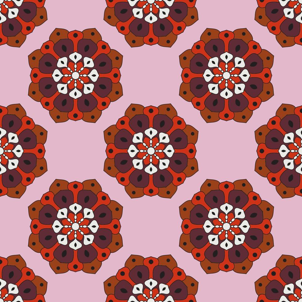 Abstract seamless pattern with mandala flower. Mosaic, tile, polka dot. Floral background. vector