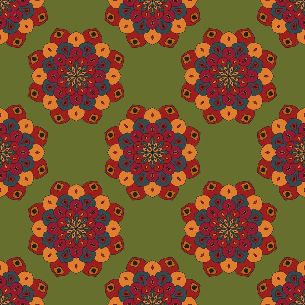 Abstract seamless pattern with mandala flower. Mosaic, tile, polka dot. Floral background. vector