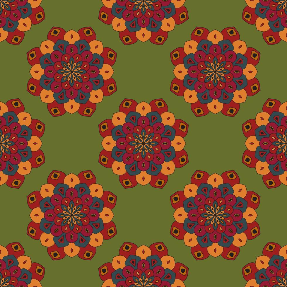 Abstract seamless pattern with mandala flower. Mosaic, tile, polka dot. Floral background. vector