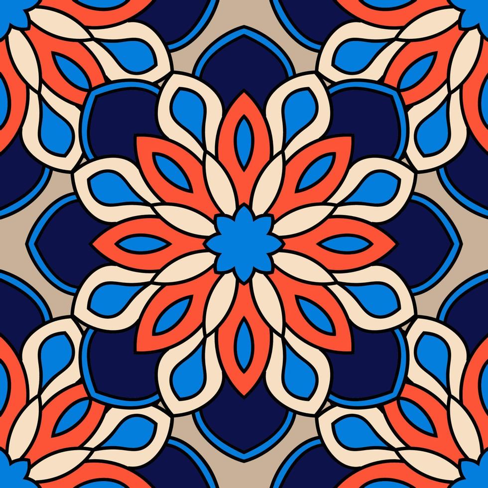 Resumen de patrones sin fisuras con flor de mandala. mosaico, azulejo. fondo floral. vector