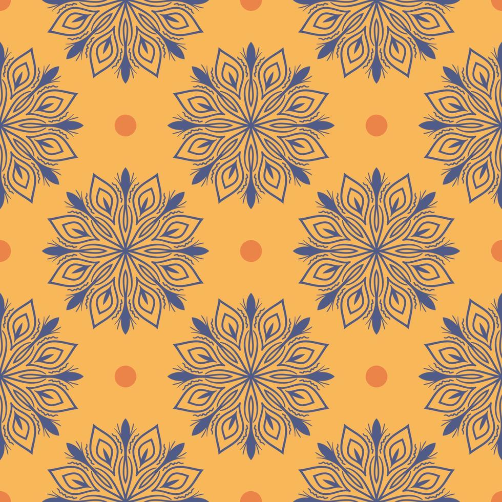Abstract seamless pattern with mandala flower. Mosaic, tile, polka dot. Floral background. vector