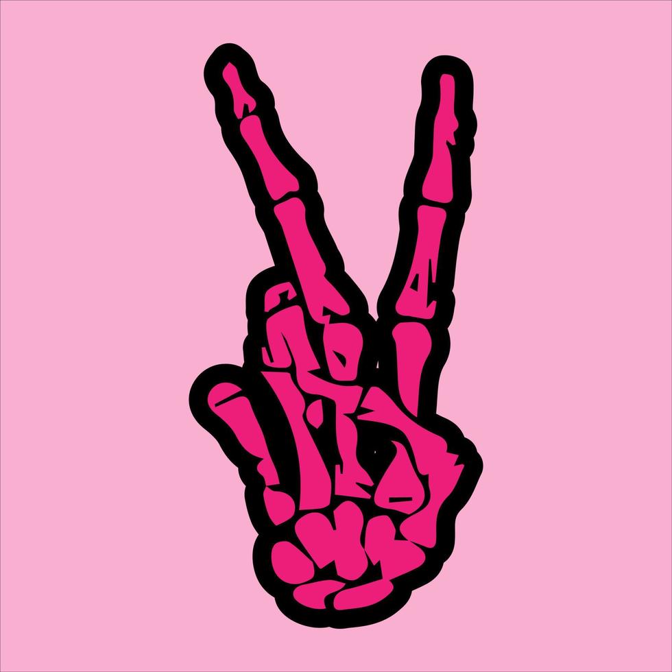 Pink skeleton hand peace  vector illustration