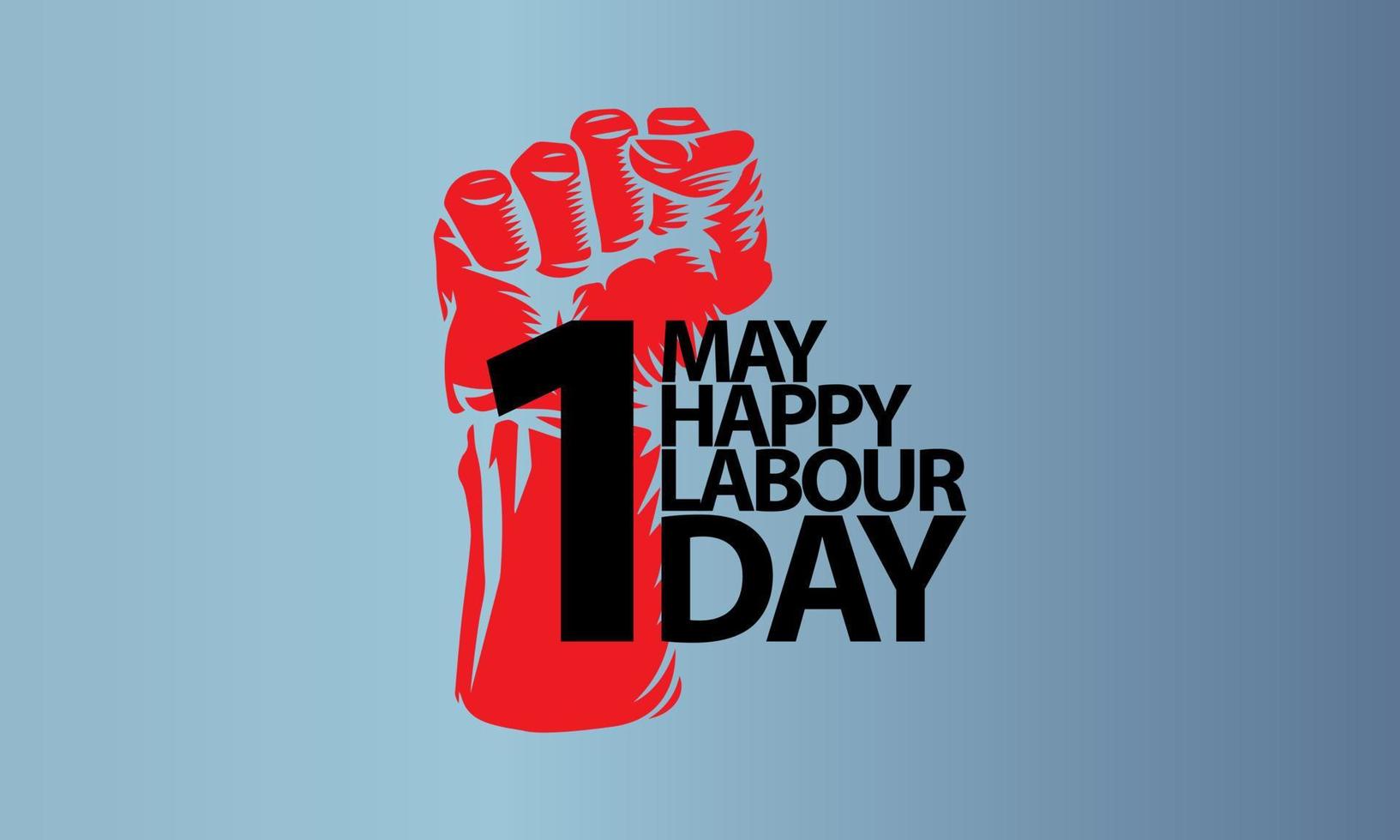 International Labour Day Vector Poster. Happy Labour Day. 1st May Worker's Day red hand and blue background vector poster.