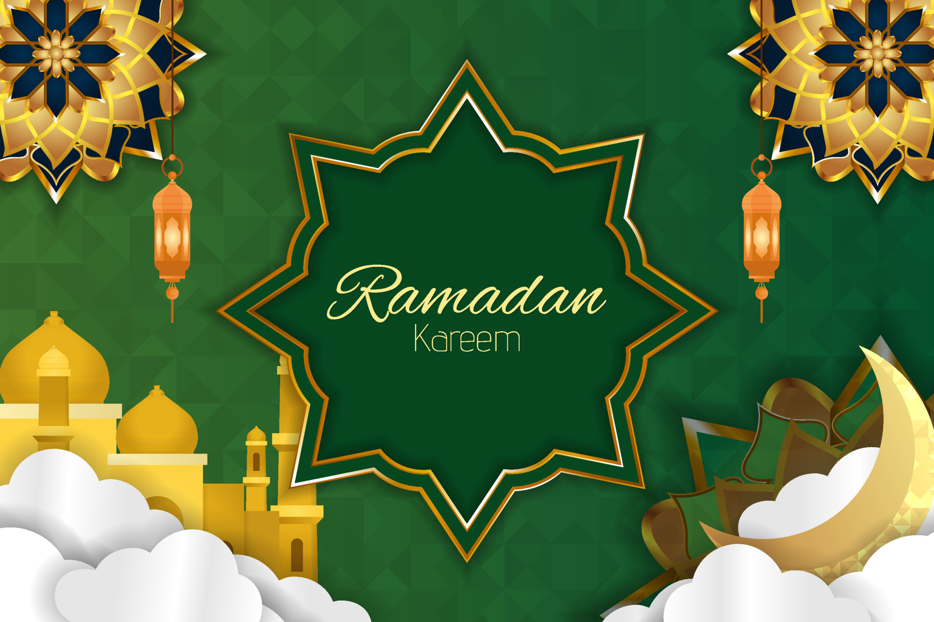 Ramadan Kareem Islamic Background With Element And Green Color 6127962