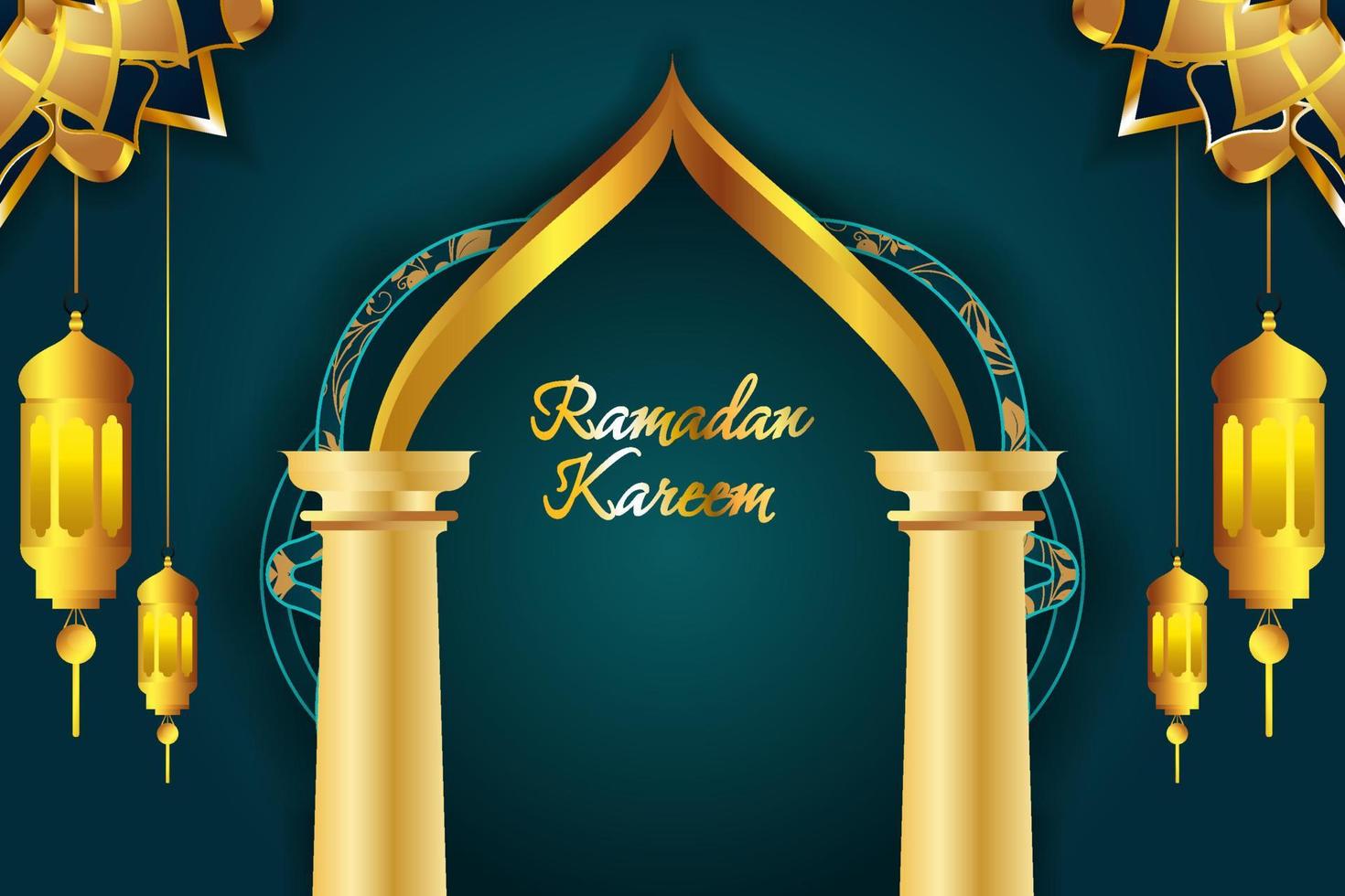 Ramadan Kareem Islamic style background with element and blue color vector