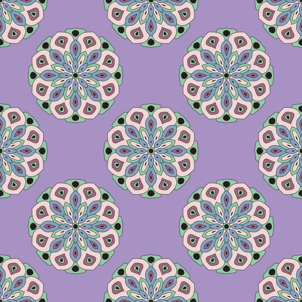 Resumen de patrones sin fisuras con flor de mandala. mosaico, azulejo, lunares. fondo floral. vector