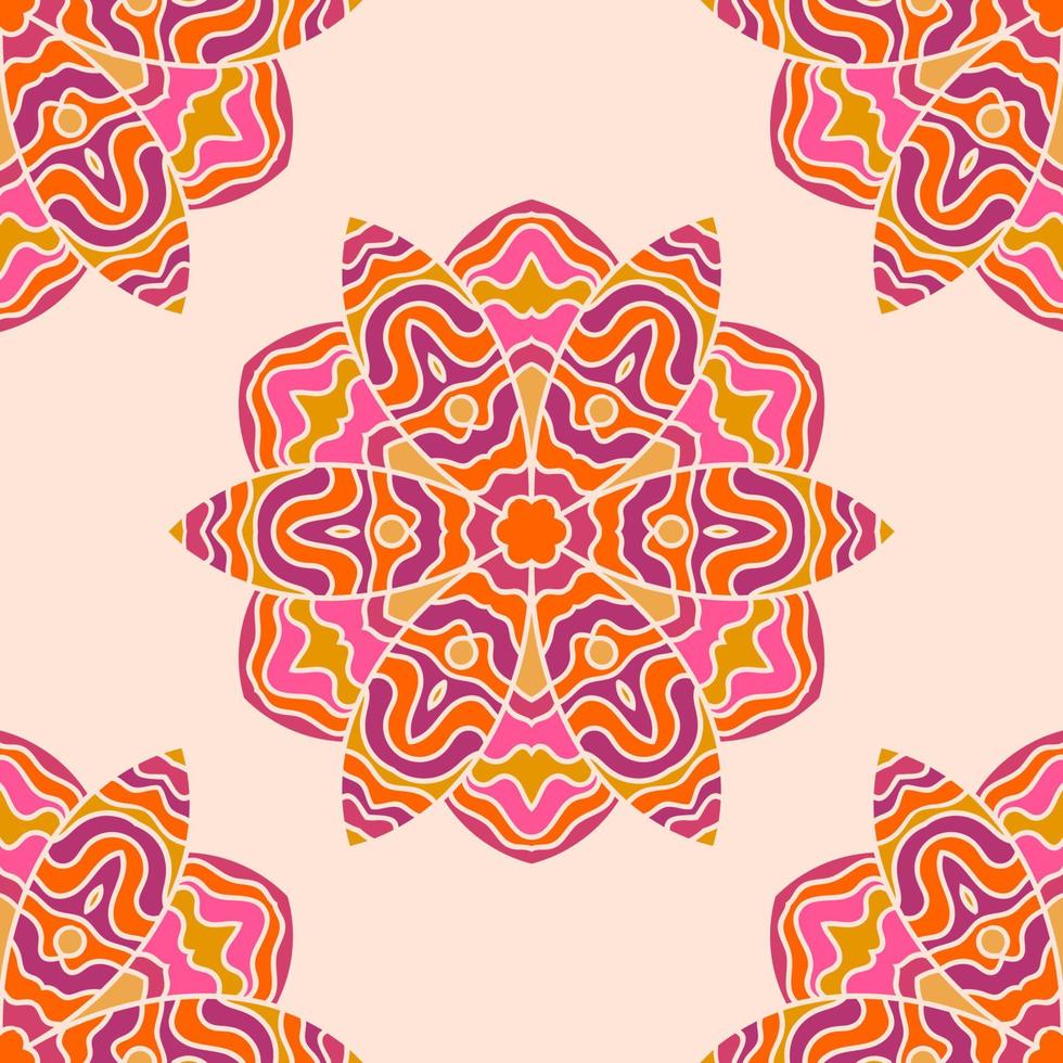 Abstract seamless pattern with mandala flower. Mosaic, tile, polka dot. Floral background. vector