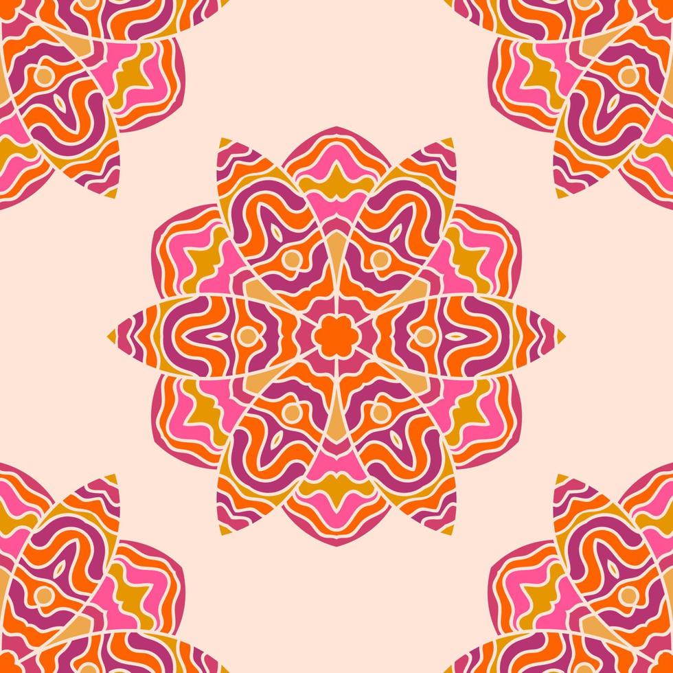 Resumen de patrones sin fisuras con flor de mandala. mosaico, azulejo, lunares. fondo floral. vector