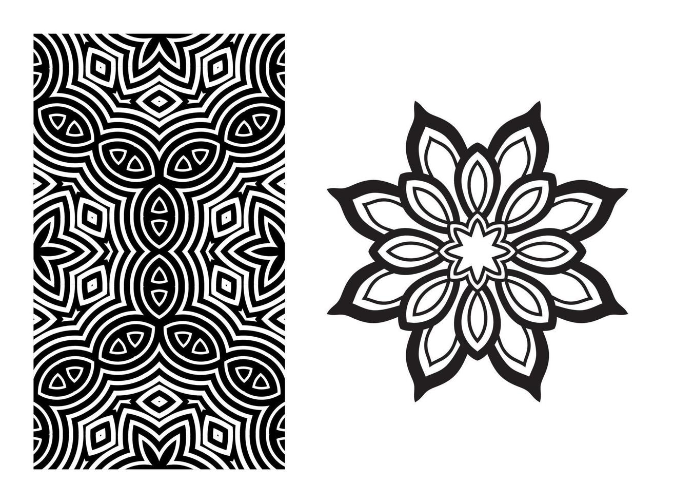 Cute Mandala and striped seamless pattern. Ornamental round doodle flower isolated on white background. Geometric decorative ornament in ethnic oriental style. vector