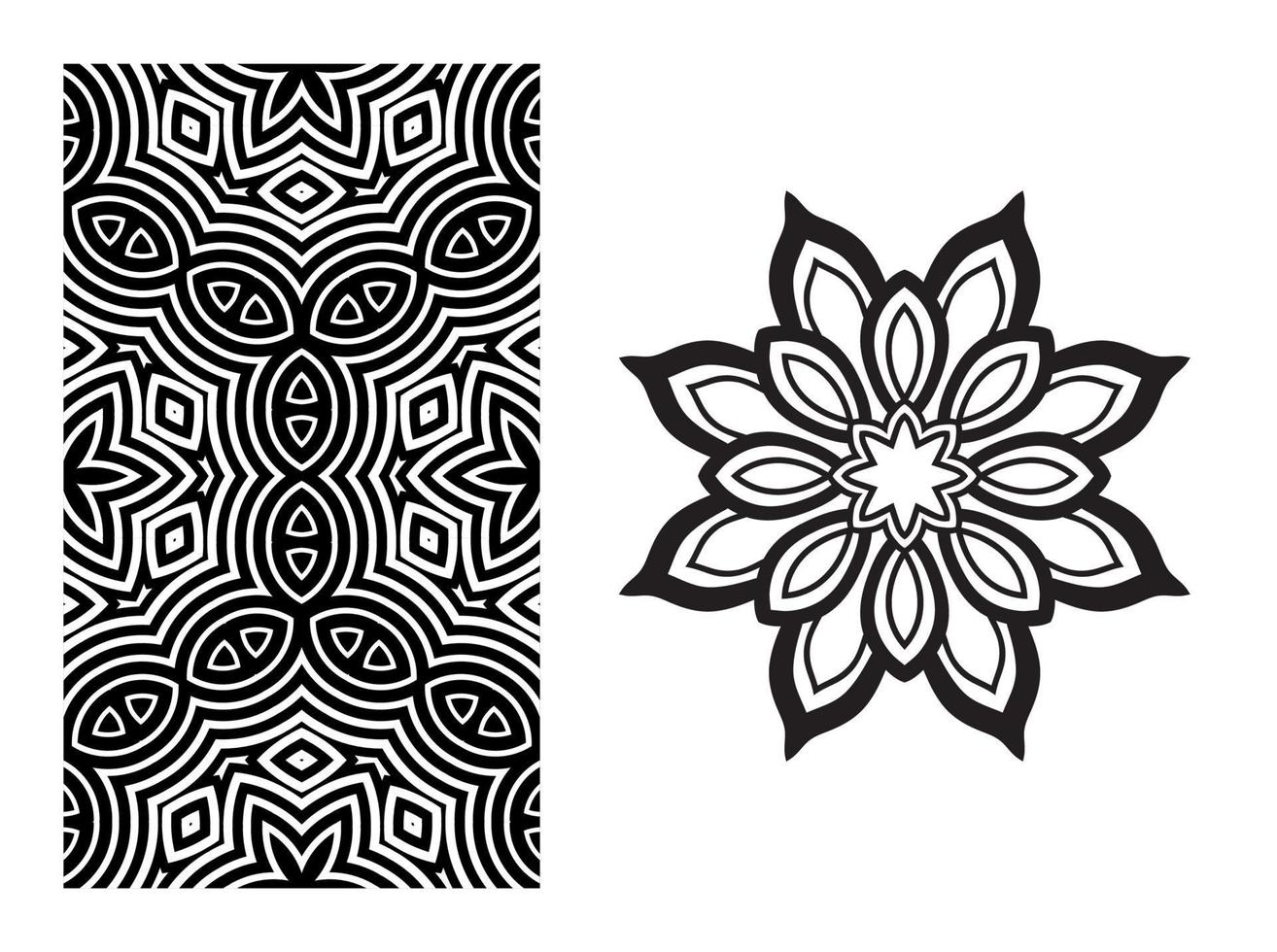 lindo mandala y patrón sin costuras a rayas. flor de garabato redonda ornamental aislada sobre fondo blanco. ornamento decorativo geométrico en estilo étnico oriental. vector