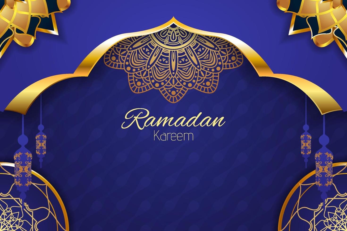 Ramadan Kareem Islamic background with element and blue color vector