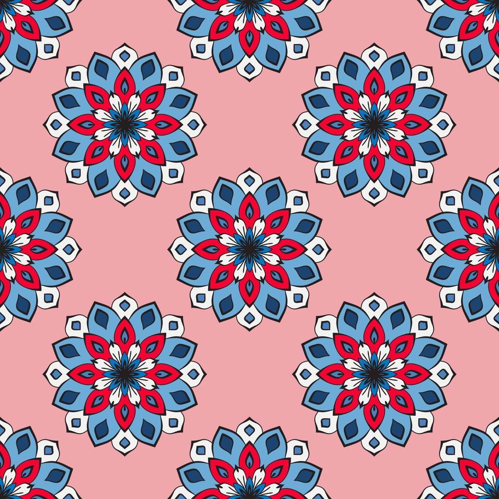 Abstract seamless pattern with mandala flower. Mosaic, tile, polka dot. Floral background. vector